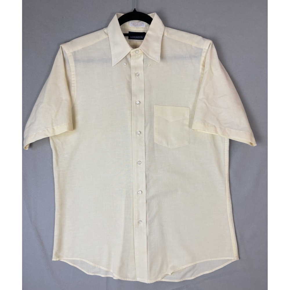 Lands' End Men's Butter Yellow Shirt 15.5 Regular Short Sleeve Button-Up